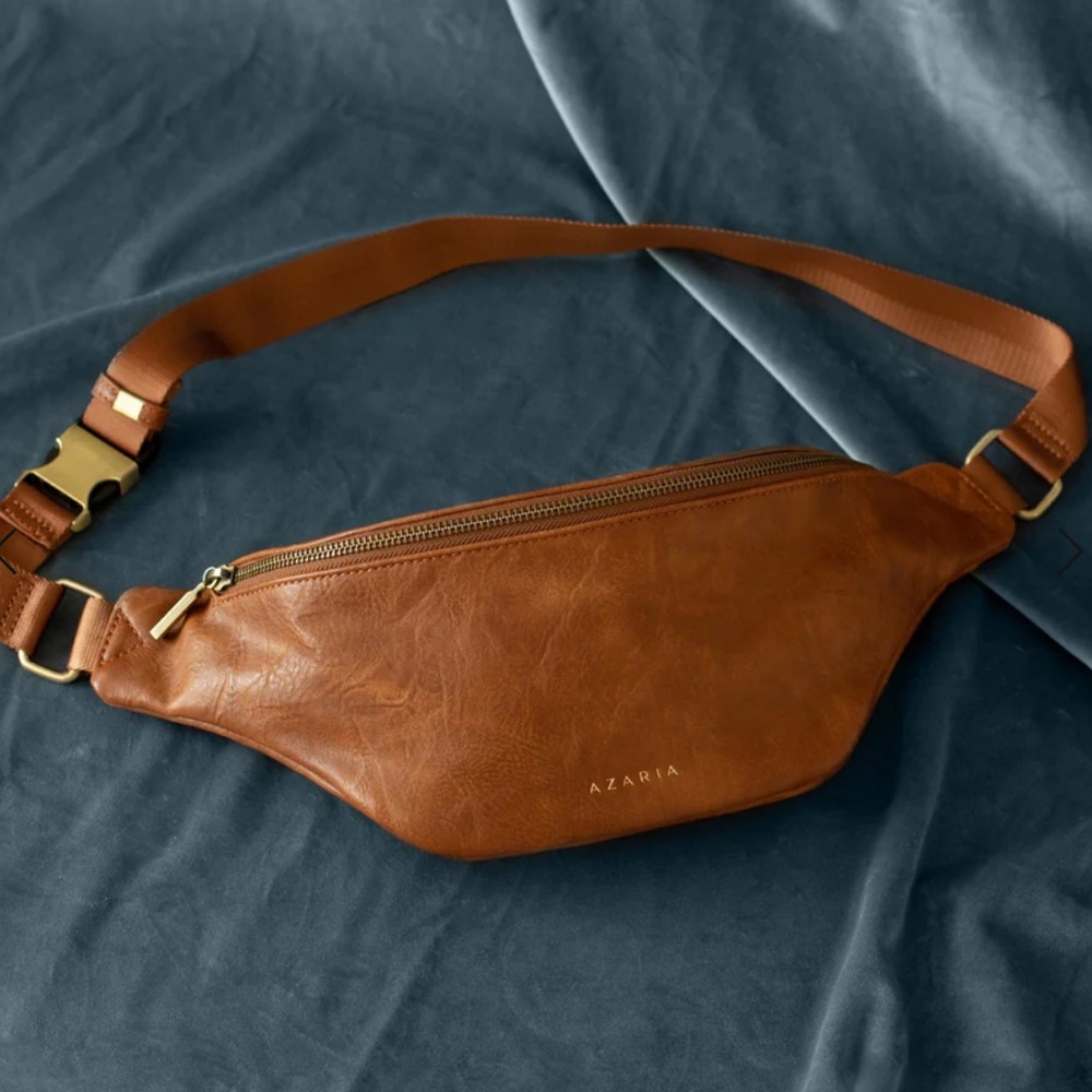 AZARIA Brown Vegan Leather Crossbody Bag Fanny Pack Belt Bag Adjustable Strap